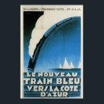 Züge Bleu Cote D'Azur Französisch Art Deco Reisen Poster<br><div class="desc">Reproduktion eines alten Reiseplakats für "Le Nourveau Train Bleu Vers La Cote D'Azur". Circa 1928, großartiger Art-Déco-Stil in Blues, Schwarz und Weiß.</div>