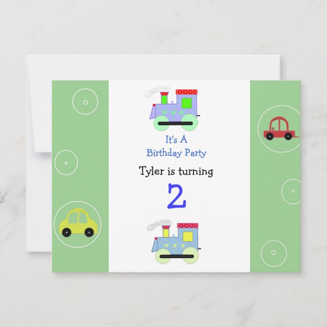 Züge und Autos Einladung zum Geburtstag (Vorderseite)