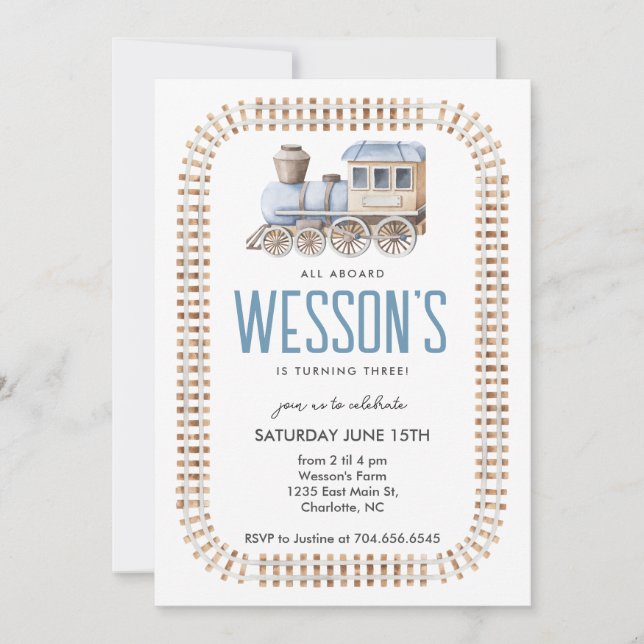 Züge zum Geburtstag, alle an Bord Einladung (Vorderseite)