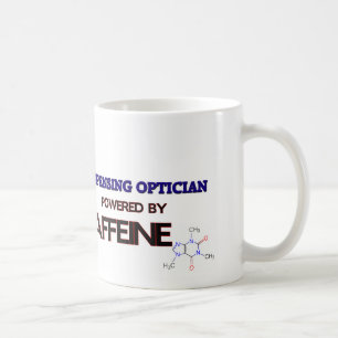 Zugeführter Optiker angetrieben durch Koffein Tasse