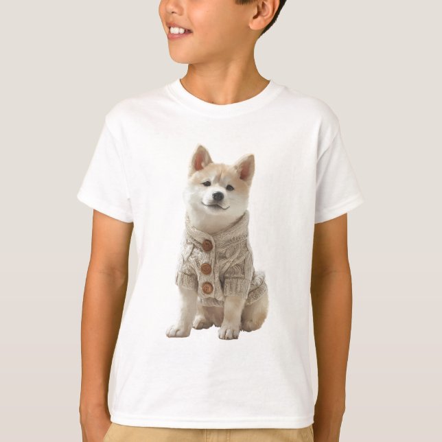 Zugeknöpfter Pullover Shiba Welpe Kinder (Vorderseite)