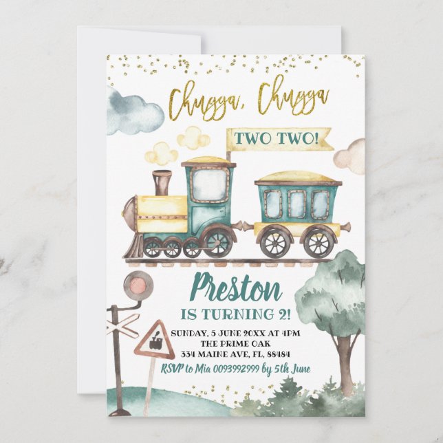 Zugjunge zum zweiten Geburtstag Einladung (Vorderseite)