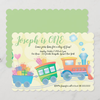 Zugkaboose Gelbes Grün Erster Geburtstag Einladung