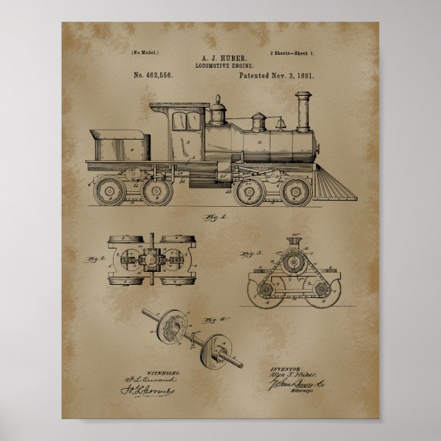 Zuglokomotive-Patent Zeichnend Poster (Vorne)
