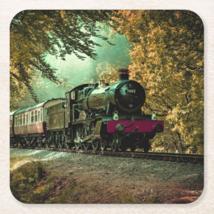 Zuglokomotive Retro Vintage Herbstlaube Rechteckiger Pappuntersetzer
