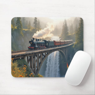 Zugtreppe mit Vintager Dampflokomotive Mousepad