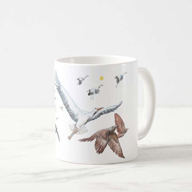 Zugvögel, die ihre Flüge aufspüren Illustration Kaffeetasse (VorderseiteRechts)
