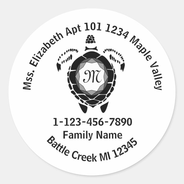 Zuhause-Adresse der Black Diamond Sea Turtle Famil Runder Aufkleber (Vorderseite)