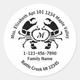 Zuhause-Adresse der Crab Monogram-Familie Runder Aufkleber