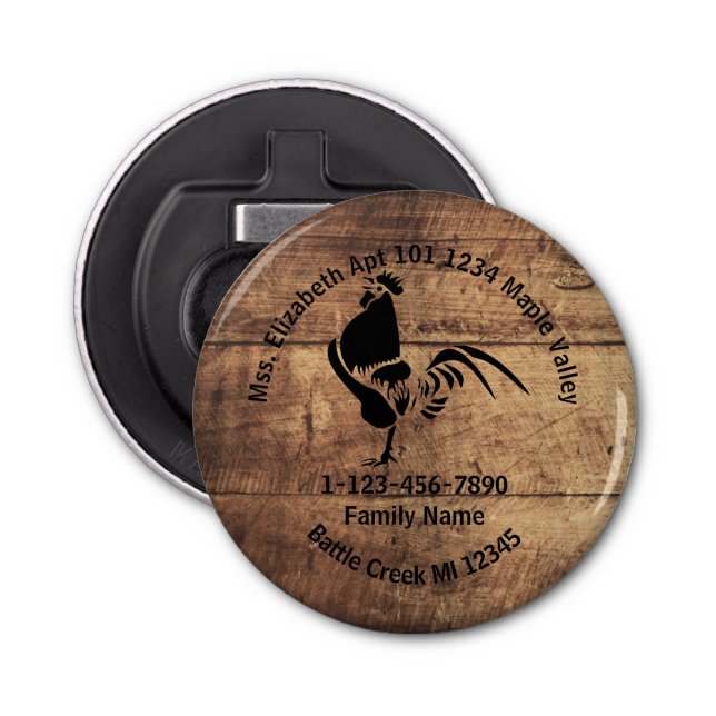 Zuhause-Adresse der Rooster-Silhouette Flaschenöffner (Vorderseite)