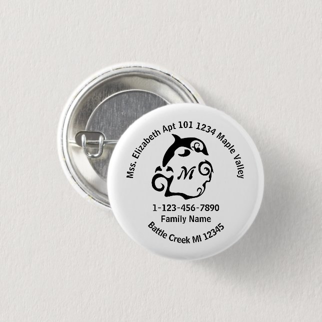 Zuhause-Adresse der verlorenen Dolphin-Schwimmfami Button (Vorne & Hinten)