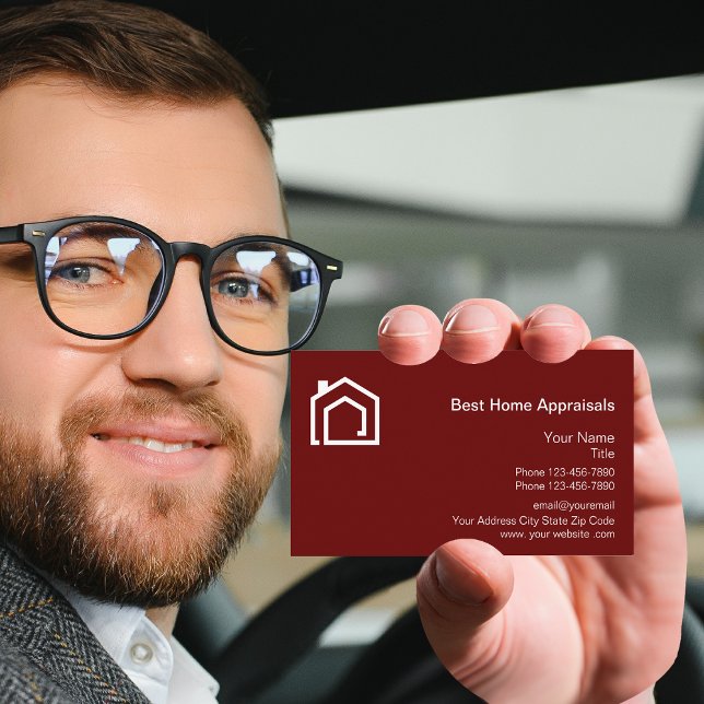 Zuhause Appraisers Logo Template Red Business Card Visitenkarte (Von Creator hochgeladen)