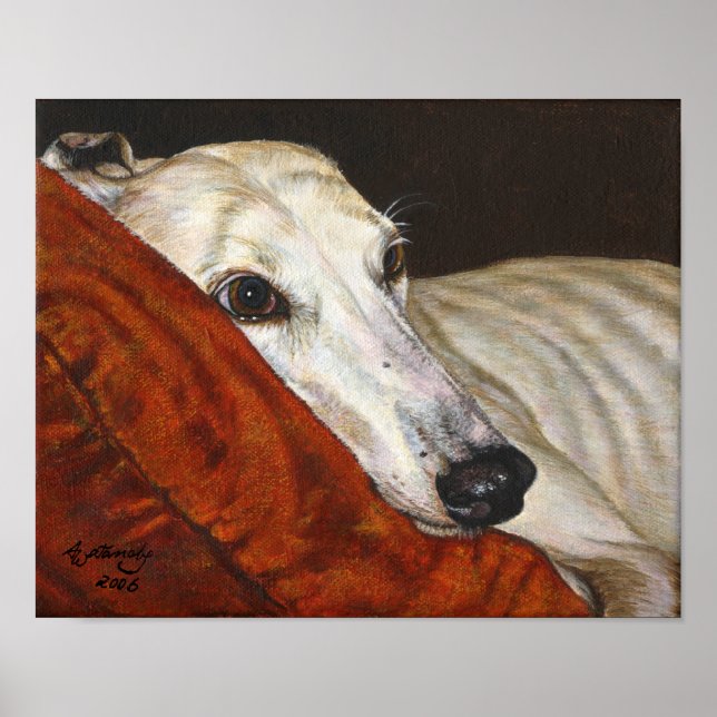 "Zuhause at Last" Windhund-Kunstposter Poster (Vorne)