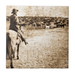 Zuhause auf dem Strecken-Vintager Cowboy-alten Fliese