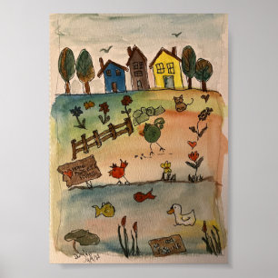 Zuhause auf einem Hügel Poster