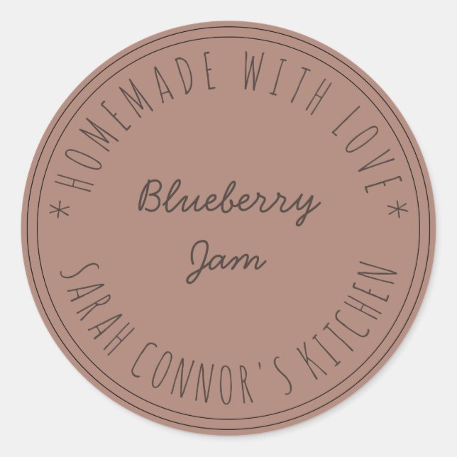 Zuhause aus Liebe Blueberry Jam Terracotta Class Runder Aufkleber (Vorderseite)