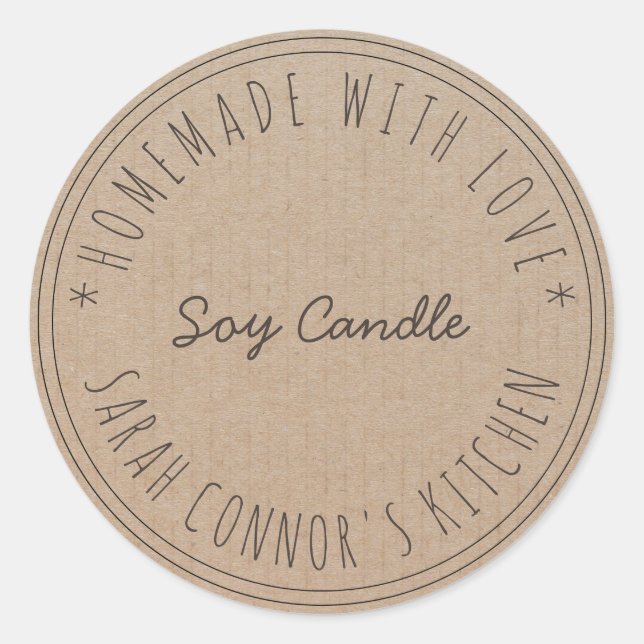 Zuhause aus Liebe Soy Candle Kraft Papier Runder Aufkleber (Vorderseite)