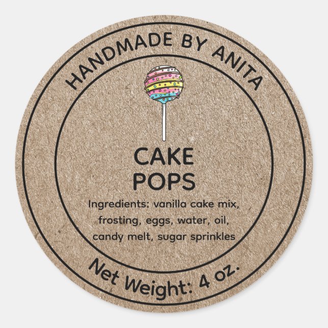 Zuhause Baked Cake Pop Label Kraft Runder Aufkleber (Vorderseite)