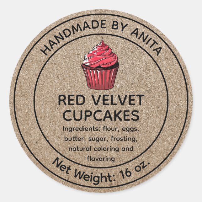 Zuhause Baked Red Velvet Cupcakes Label Kraft Runder Aufkleber (Vorderseite)