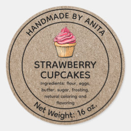 Zuhause Baked Strawberry Cupcakes Label Kraft Runder Aufkleber