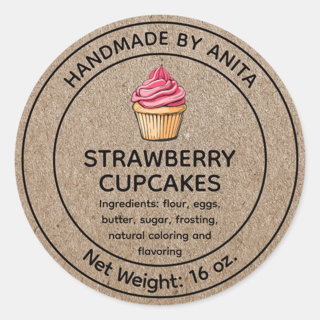 Zuhause Baked Strawberry Cupcakes Label Kraft Runder Aufkleber (Vorderseite)