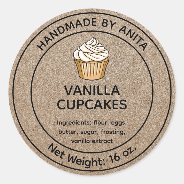 Zuhause Baked Vanilla Cupcakes Label Kraft Runder Aufkleber (Vorderseite)