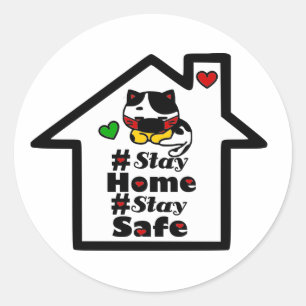 🏠 😷 Zuhause Bleibe Bleibe Sicheres Motivierend C Runder Aufkleber