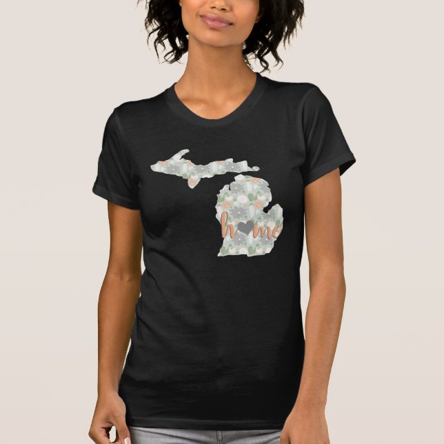 Zuhause Cactus Fill Michigan Silhouette T-Shirt (Vorderseite)