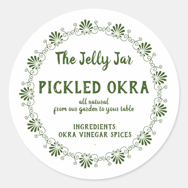 Zuhause Canning Business Picknick Okra Food Label Runder Aufkleber (Vorderseite)