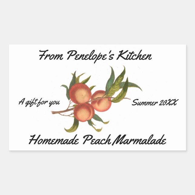 Zuhause Canning Peach Marmalade Ihr Namensschild Rechteckiger Aufkleber (Vorderseite)