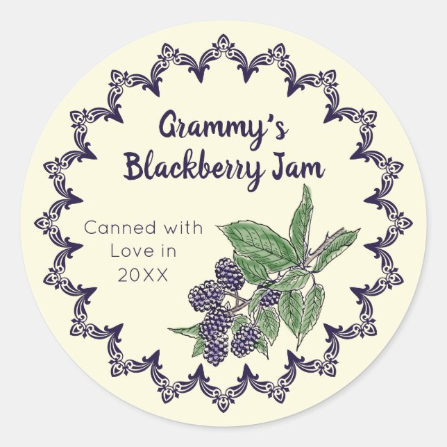 Zuhause Canning Vintag BlackBerry Jam Food Label Runder Aufkleber (Vorderseite)