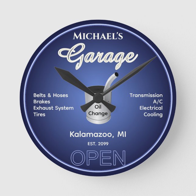 Zuhause Car Mechanische Garage Komplett-Uhr Runde Wanduhr (Vorderseite)