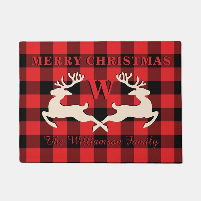 Zuhause Christmas Deer Antlers Red Black Gingham Fußmatte (Vorderseite)