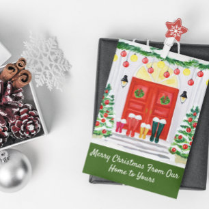 Zuhause-Dekorierte Tür Feiertagskarte