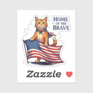 Zuhause der Brave - Patriotische Katze Aufkleber