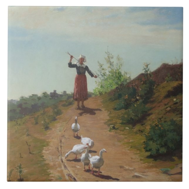 Zuhause der Gänsefülle (von Paul Peel) Fliese (Vorderseite)