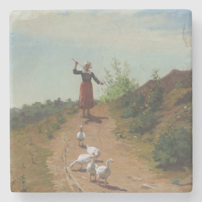 Zuhause der Gänsefülle (von Paul Peel) Steinuntersetzer (Vorderseite)