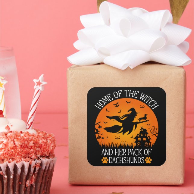 Zuhause der Hexe und ihr Bündel von Dackeln Cool Quadratischer Aufkleber (Party)