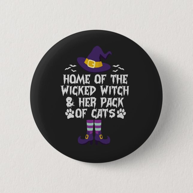 Zuhause der Wicken Hexe und ihr Katzen-Funny Button (Vorderseite)