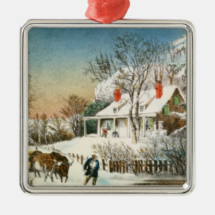Zuhause die Klotz holen, Winter-Landschaft Silbernes Ornament