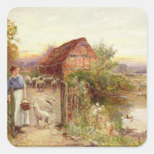 Zuhause die Schafe holen Quadratischer Aufkleber