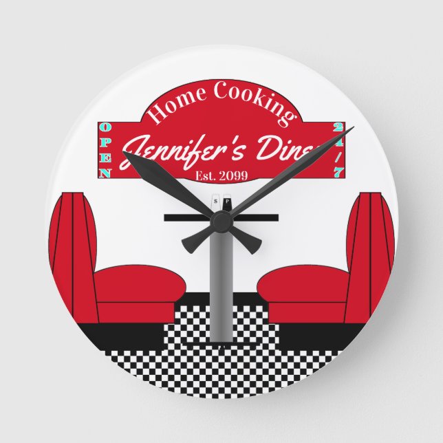 Zuhause Diner Kitchen Restaurant Grill Koch Baker Runde Wanduhr (Vorderseite)