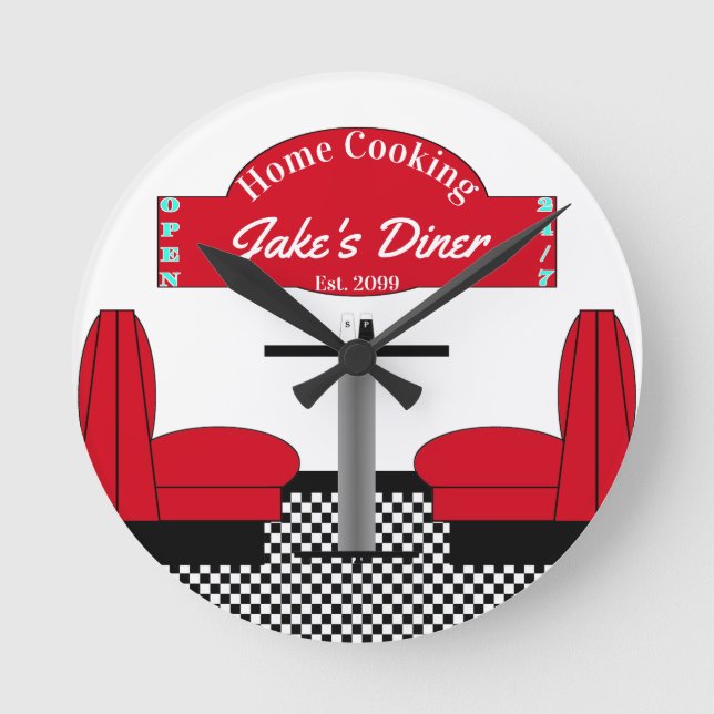Zuhause Diner Kitchen Restaurant Grill Man Cave Runde Wanduhr (Vorderseite)