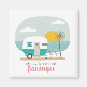Zuhause Flamingos Beach Türkis Camper Magnet