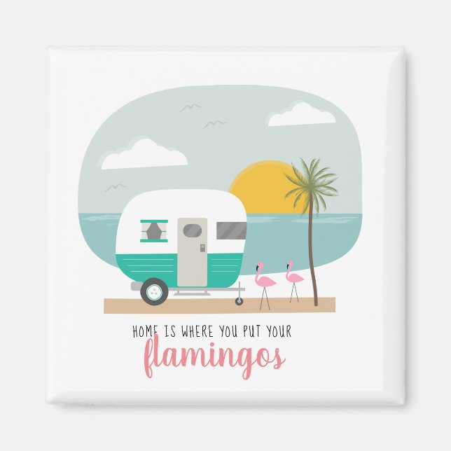 Zuhause Flamingos Beach Türkis Camper Magnet (Vorne)