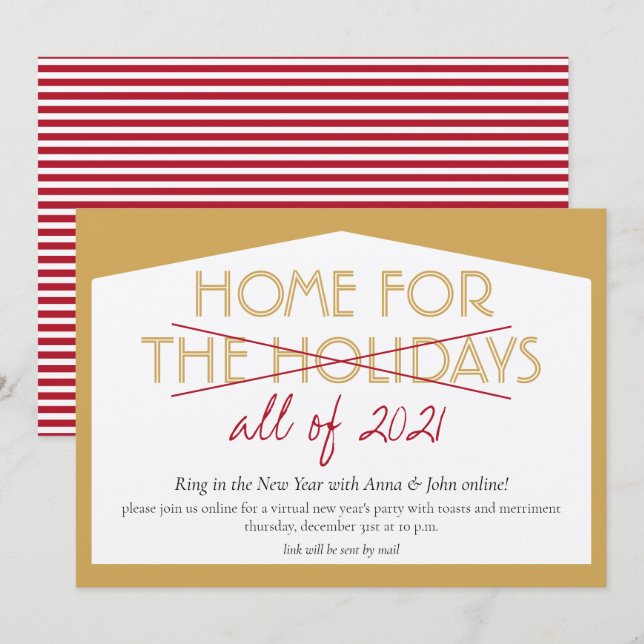 Zuhause für das Feiertage Funny Silvester Party Einladung (Vorne/Hinten)