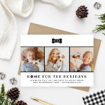 Zuhause für das Holidays Black Kariert Dog Foto Feiertagskarte<br><div class="desc">Unsere Weihnachtskarte mit dem Thema "Zuhause für die Feiertage" enthält eine Collage von drei quadratischen Fotos Ihres neuen Welpen, die Sie mit Freunden und Familie teilen können. Personalisieren Sie den Text mit einem benutzerdefinierten Gruß, Ihrem Nachnamen oder Ihrer Familie, dem Namen Ihres Nachwuchses und dem Jahr. Das moderne Design umfasst...</div>
