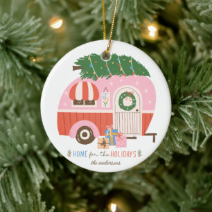 Zuhause für den Feiertag Rosa Camper Weihnachtsfes Keramik Ornament