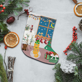 Zuhause für die Feiertage-Illustration Großer Weihnachtsstrumpf