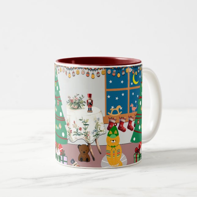 Zuhause für die Feiertage-Illustration Zweifarbige Tasse (VorderseiteRechts)